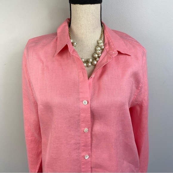 J.Jill 100% linen salmon color button down top blouse Mp - Picture 6 of 15